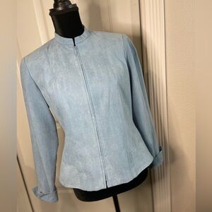 Dressbarn~Lightweight~Fitted~Baby Blue~Faux Suede~Zip-Up~Jacket~Mock Neck~Size S